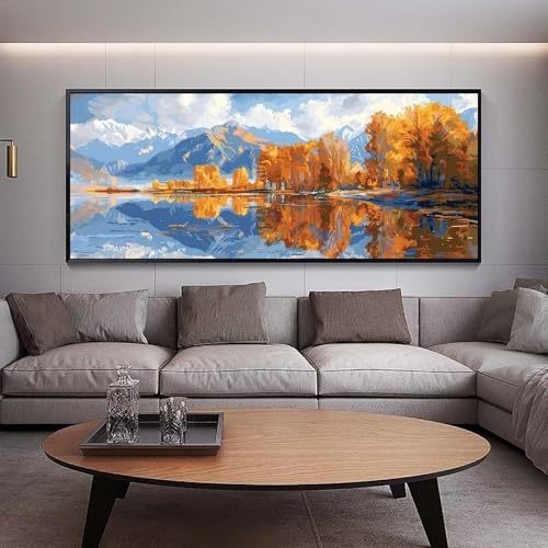 Diamond Painting Groß xxl 90 x 30 cm Herbst Diamant Painting Bilder Erwachsene Malen nach Zahlen See DIY Voll Square bohrer diamond painting zubehör Set für Wohnzimmer und Schlafzimmer Wanddeko C29 von UDERUI