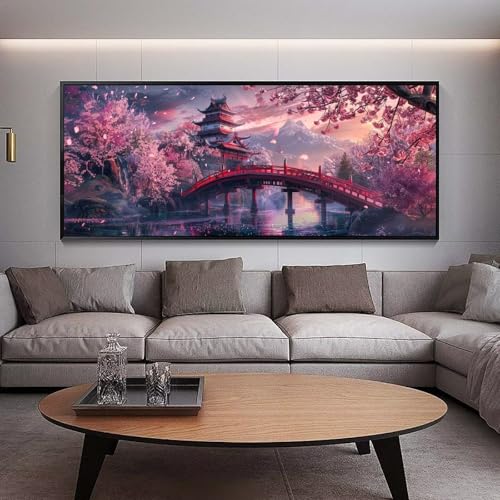 Diamond Painting Groß xxl 90 x 30 cm Japan Diamant Painting Bilder Erwachsene Malen nach Zahlen Brücke DIY Voll Square bohrer diamond painting zubehör Set für Wohnzimmer und Schlafzimmer Wanddeko B3 von UDERUI