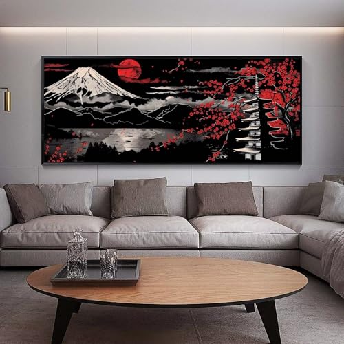 Diamond Painting Groß xxl 90 x 30 cm Japanisch Diamant Painting Bilder Erwachsene Malen nach Zahlen Landschaft DIY Voll Square diamond painting zubehör Set für Wohnzimmer und Schlafzimmer Wanddeko A66 von UDERUI