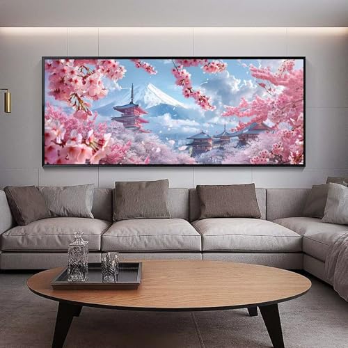 Diamond Painting Groß xxl 90 x 30 cm Kirschblüte Diamant Painting Bilder Erwachsene Malen nach Zahlen Architektur DIY Voll Square diamond painting zubehör Set，Wohnzimmer und Schlafzimmer WanddekoB24 von UDERUI