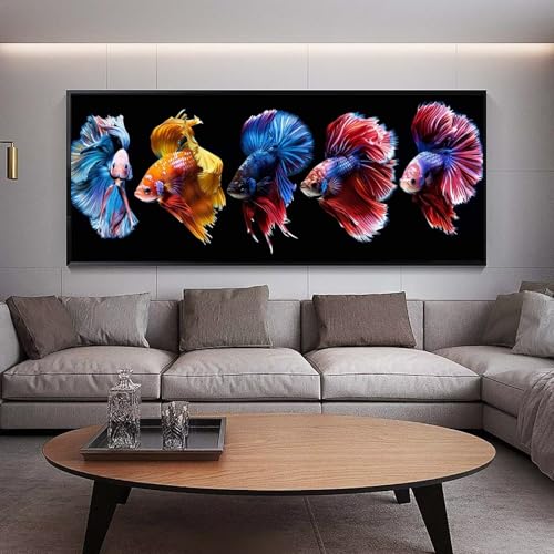 Diamond Painting Groß xxl 90 x 30 cm Koi-Fisch Diamant Painting Bilder Erwachsene Malen nach Zahlen Japanisch DIY Voll Square diamond painting zubehör Set für Wohnzimmer und Schlafzimmer Wanddeko B55 von UDERUI