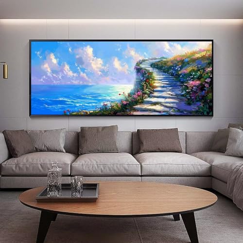 Diamond Painting Groß xxl 90 x 30 cm Meer Diamant Painting Bilder Erwachsene Malen nach Zahlen Landschaft DIY Voll Square diamond painting zubehör Set für Wohnzimmer und Schlafzimmer Wanddeko C28 von UDERUI