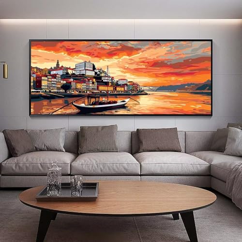 Diamond Painting Groß xxl 90 x 30 cm Sonnenuntergang Diamant Painting Bilder Erwachsene Malen nach Zahlen Venedig DIY Voll Square diamond painting zubehör Set，Wohnzimmer und Schlafzimmer WanddekoB74 von UDERUI