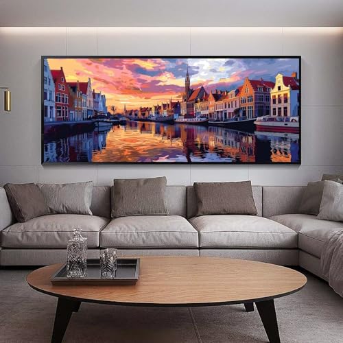 Diamond Painting Groß xxl 90 x 30 cm Sonnenuntergang Diamant Painting Bilder Erwachsene Malen nach Zahlen Venedig DIY Voll Square diamond painting zubehör Set，Wohnzimmer und Schlafzimmer WanddekoB33 von UDERUI