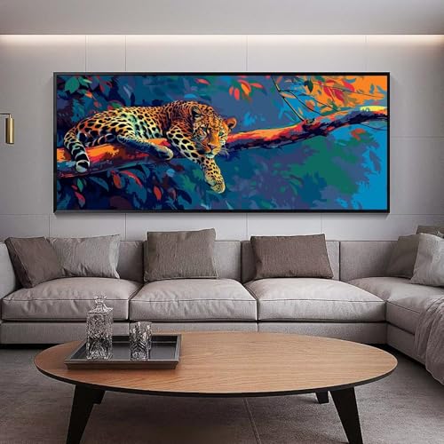 Diamond Painting Groß xxl 90 x 30 cm Tier Diamant Painting Bilder Erwachsene Malen nach Zahlen Leopard DIY Voll Square bohrer diamond painting zubehör Set für Wohnzimmer und Schlafzimmer Wanddeko B59 von UDERUI