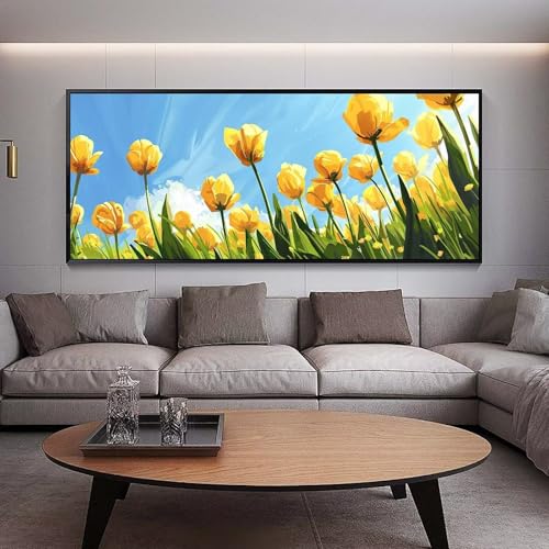 Diamond Painting Groß xxl 90 x 30 cm Tulpe Diamant Painting Bilder Erwachsene Malen nach Zahlen Gelb DIY Voll Square bohrer diamond painting zubehör Set für Wohnzimmer und Schlafzimmer Wanddeko C2 von UDERUI