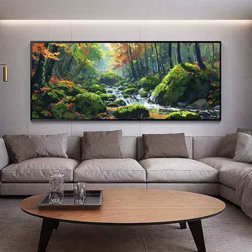 Diamond Painting Groß xxl 90 x 30 cm Wald Diamant Painting Bilder Erwachsene Malen nach Zahlen Fluss DIY Voll Square bohrer diamond painting zubehör Set für Wohnzimmer und Schlafzimmer Wanddeko A65 von UDERUI