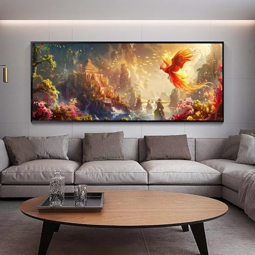 Diamond Painting Groß xxl 90 x 30 cm Wald Diamant Painting Bilder Erwachsene Malen nach Zahlen Phönix DIY Voll Square bohrer diamond painting zubehör Set für Wohnzimmer und Schlafzimmer Wanddeko C32 von UDERUI