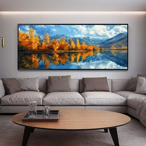 Diamond Painting Groß xxl 90 x 30 cm Wald Diamant Painting Bilder Erwachsene Malen nach Zahlen See DIY Voll Square bohrer diamond painting zubehör Set für Wohnzimmer und Schlafzimmer Wanddeko C42 von UDERUI