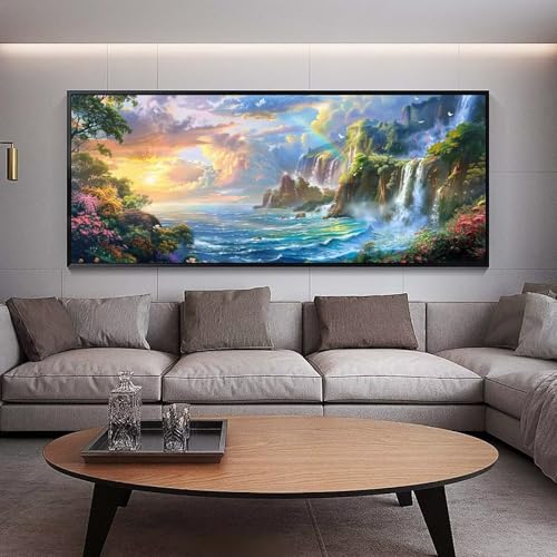 Diamond Painting Groß xxl 90 x 30 cm Wasserfall Diamant Painting Bilder Erwachsene Malen nach Zahlen Regenbogen DIY Voll Square diamond painting zubehör Set，Wohnzimmer und Schlafzimmer WanddekoB91 von UDERUI