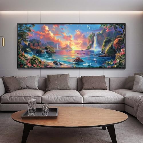 Diamond Painting Insel diamond painting erwachsene groß xxl 300 x 100 cm 5D Diamant malerei Set Wasserfall Full Square Strass DIY Stickerei Kreuzstich Diamond Art Kunst für Home Wand Dekor Gifts B16 von UDERUI