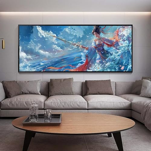 Diamond Painting Kriegerin diamond painting erwachsene groß xxl 300 x 100 cm 5D Diamant malerei Set Meer Full Square Strass DIY Stickerei Kreuzstich Diamond Art Kunst für Home Wand Dekor Gifts A89 von UDERUI