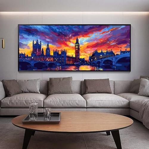 Diamond Painting London diamond painting erwachsene groß xxl 300 x 100 cm 5D Diamant malerei Set Sonnenuntergang Full Square Strass DIY Kreuzstich Diamond Art Kunst für Home Wand Dekor Gifts C16 von UDERUI