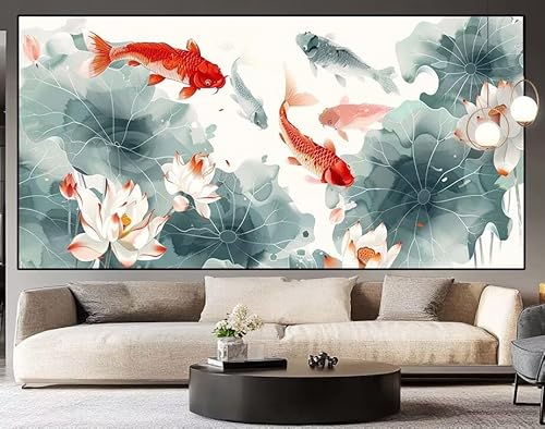 Diamond Painting Lotus Koi-Fische diamond painting erwachsene groß xxl 130 x 60 cm 5D Diamant malerei Set Full Square Kristall Strass DIY Stickerei Kreuzstich Diamond Art für Home Dekor Gifts H73 von UDERUI