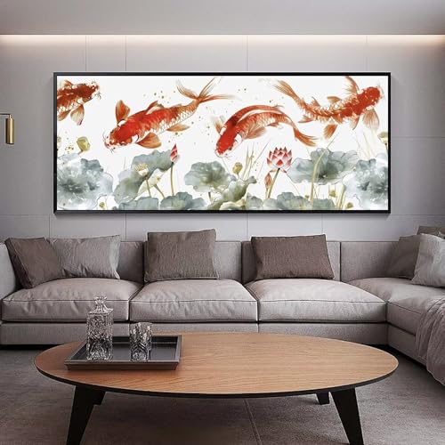 Diamond Painting Lotus diamond painting erwachsene groß xxl 300 x 100 cm 5D Diamant malerei Set Koi-Fisch Full Square Strass DIY Stickerei Kreuzstich Diamond Art Kunst für Home Wand Dekor Gifts B56 von UDERUI