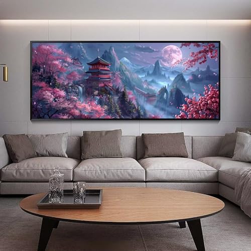 Diamond Painting Mond diamond painting erwachsene groß xxl 300 x 100 cm 5D Diamant malerei Set Kirschblüte Full Square Strass DIY Stickerei Kreuzstich Diamond Art Kunst für Home Wand Dekor Gifts C20 von UDERUI