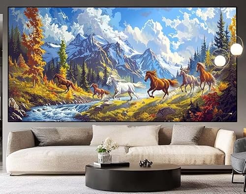 Diamond Painting Pferd Fluss diamond painting erwachsene groß xxl 130 x 60 cm 5D Diamant malerei Set Full Square Kristall Strass DIY Stickerei Kreuzstich Diamond Art Kunst für Home Dekor Gifts I25 von UDERUI