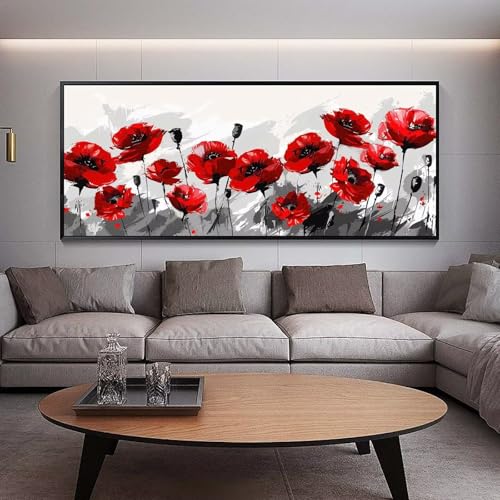 Diamond Painting Rot diamond painting erwachsene groß xxl 300 x 100 cm 5D Diamant malerei Set Mohnblumen Full Square Strass DIY Stickerei Kreuzstich Diamond Art Kunst für Home Wand Dekor Gifts B71 von UDERUI