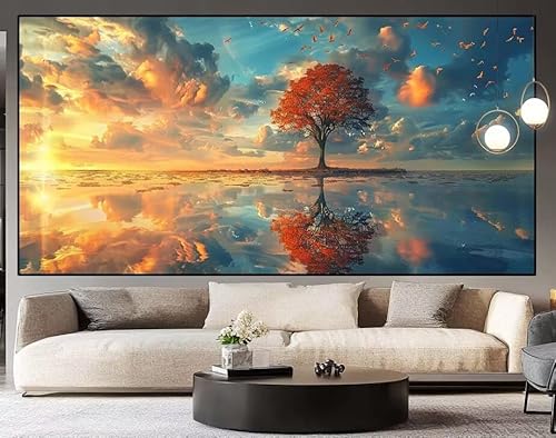 Diamond Painting Sonnenuntergang Baum diamond painting erwachsene groß xxl 120 x 50 cm 5D Diamant malerei Set Full Square Kristall Strass DIY Stickerei Kreuzstich Diamond Art für Home Dekor Gifts I15 von UDERUI