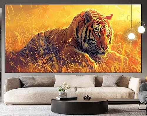 Diamond Painting Sonnenuntergang Tiger diamond painting erwachsene groß xxl 120 x 50 cm 5D Diamant malerei Set Full Square Kristall Strass DIY Stickerei Kreuzstich Diamond Art für Home Dekor Gifts H93 von UDERUI