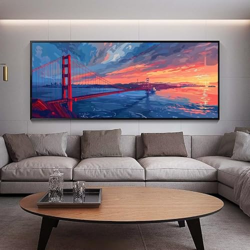 Diamond Painting Sonnenuntergang diamond painting erwachsene groß xxl 180 x 70 cm 5D Diamant malerei Set GoldenGateBridge Full Square Strass DIY Kreuzstich Diamond Art Kunst Home Wand Dekor Gifts D52 von UDERUI