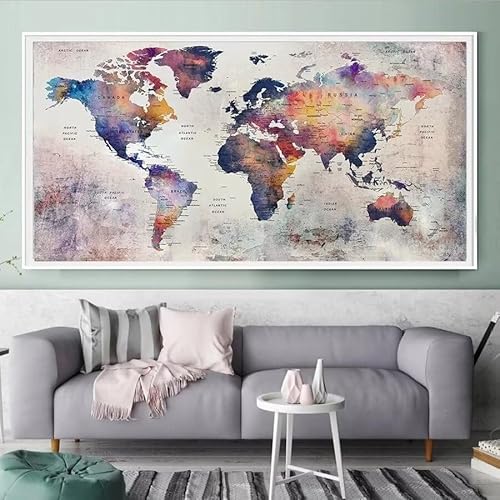 Diamond Painting Weltkarte Diamant Painting Bilder Erwachsene Groß Diamant malerei Set Full Round Kristall Strass Stickerei Kreuzstich Diamond Art Kunst Deko Wohnzimmer Schlafzimmer Wand 30x60cm von UDERUI