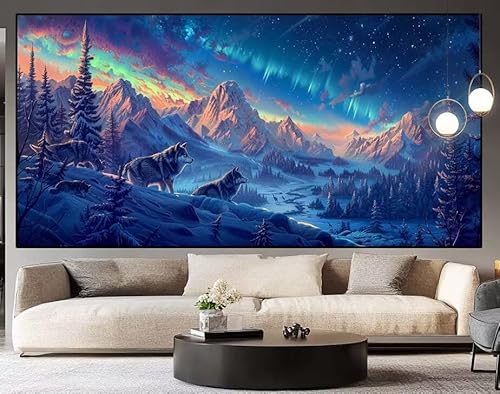 Diamond Painting Wolf Polarlicht diamond painting erwachsene groß xxl 130 x 60 cm 5D Diamant malerei Set Full Square Kristall Strass DIY Stickerei Kreuzstich Diamond Art Kunst für Home Dekor Gifts H68 von UDERUI