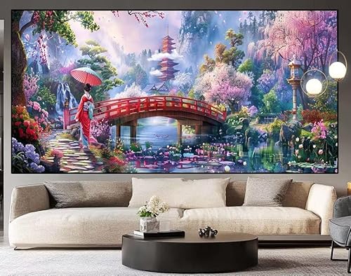 Diamond Painting japanisch Garten diamond painting erwachsene groß xxl 130 x 60 cm 5D Diamant malerei Set Full Square Kristall Strass DIY Stickerei Kreuzstich Diamond Art für Home Dekor Gifts I88 von UDERUI