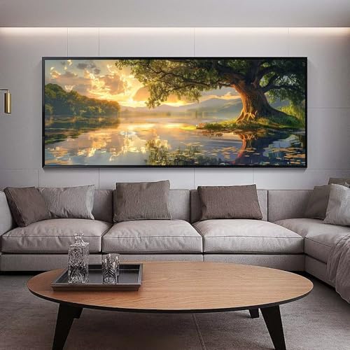 UDERUI Diamond Painting Groß xxl 100 x 40 cm Sonnenuntergang Diamant Painting Bilder Erwachsene Malen nach Zahlen BaumdesLebens DIY Voll Round diamond painting zubehör Set，Wohnzimmer Wanddeko B94 von UDERUI