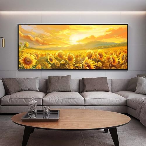 UDERUI Diamond Painting Groß xxl 100 x 40 cm Sonnenuntergang Diamant Painting Bilder Erwachsene Malen nach Zahlen Sonnenblume DIY Voll Round diamond painting zubehör Set，Wohnzimmer Wanddeko D9 von UDERUI