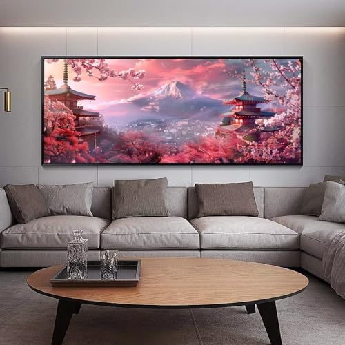 UDERUI Diamond Painting Groß xxl 90 x 30 cm Japanischer Stil Diamant Painting Bilder Erwachsene Malen nach Zahlen Kirschblüte DIY Voll Square diamond painting zubehör Set，Wohnzimmer Wanddeko B45 von UDERUI