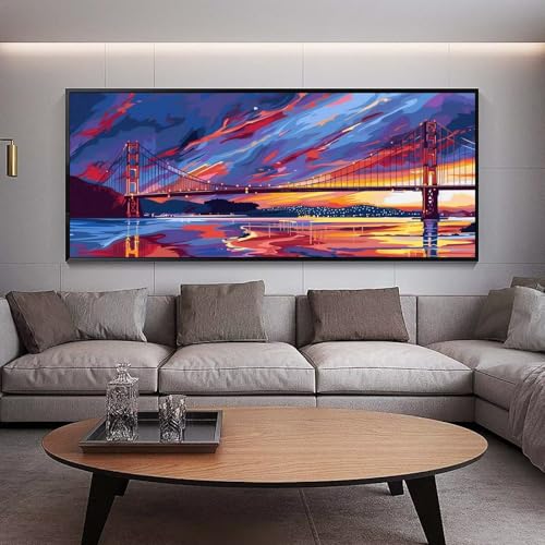 UDERUI Diamond Painting Groß xxl 90 x 30 cm Sonnenuntergang Diamant Painting Bilder Erwachsene Malen nach Zahlen BrooklynBridge DIY Voll Square diamond painting zubehör Set，Wohnzimmer Wanddeko C5 von UDERUI