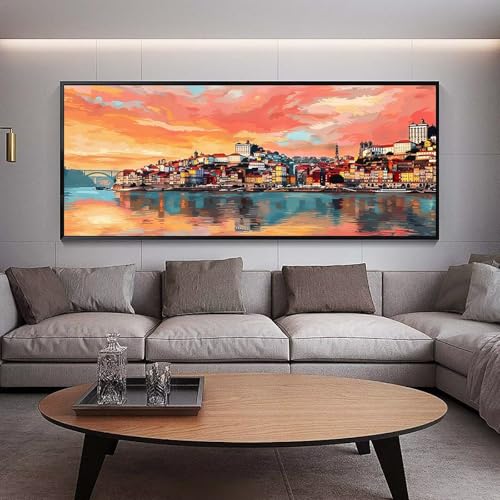 UDERUI Diamond Painting Groß xxl 90 x 30 cm Sonnenuntergang Diamant Painting Bilder Erwachsene Malen nach Zahlen Kleinstadt DIY Voll Square diamond painting zubehör Set，Wohnzimmer Wanddeko B76 von UDERUI