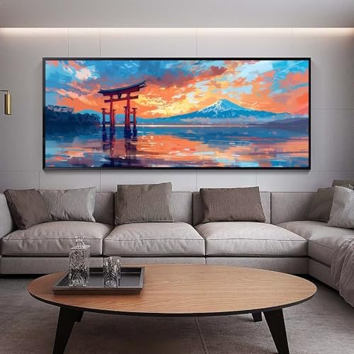 UDERUI Diamond Painting Groß xxl 90 x 30 cm Sonnenuntergang Diamant Painting Bilder Erwachsene Malen nach Zahlen Landschaft DIY Voll Square diamond painting zubehör Set，Wohnzimmer Wanddeko D42 von UDERUI