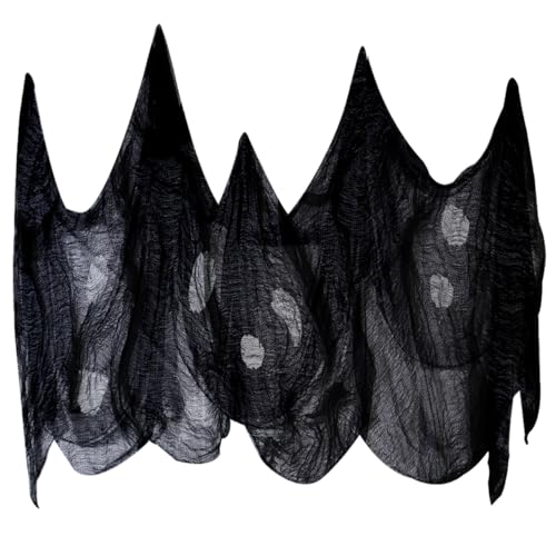 UDIKEFO Schwarz Halloween Gruselige Tuch (200×400 cm), Cover Gaze für Gothic Dekoration, Super Große Geistertuch für Halloween Deko, Horror Stoff Deko für Garten im Freien, Halloween Partybedarf von UDIKEFO