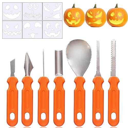 UDIKEFO Halloween Kürbis Schnitzset, 7 Stück Kürbis Schnitzen Set DIY Halloween Dekoration Edelstahl Kürbis Schnitzwerkzeuge für Kinder und Familie von UDIKEFO