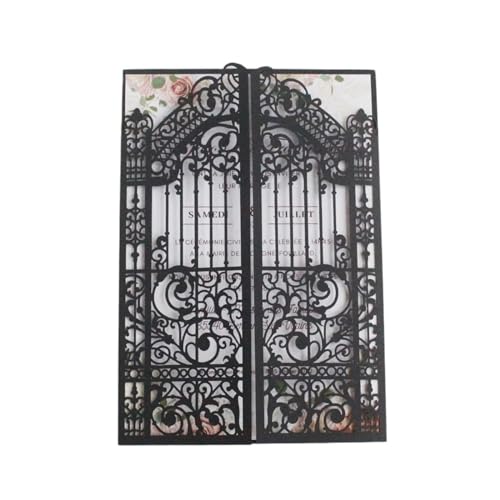 Einladungskarten, Einladungsumschläge, Hochzeitseinladungskarten mit Metallic-Gold-Gate-Laset-Schnitt, 20 Sets, personalisierter Druck, Hochzeitseinladungen for Promi-Partys(Black,Laser cut card) von UDJKSHAL