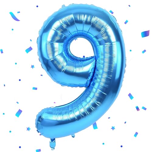 Blau Luftballon 9,Zahlen Luftballon Blau,40 Zoll Blau Folienballon 9，101cm Blau Zahlenballon 9 Helium Ballon Luftballon 9 Geburtstag für 9 Jahre Geburtstagsdeko Kinder Mädchen Junge von UDRKFOPK