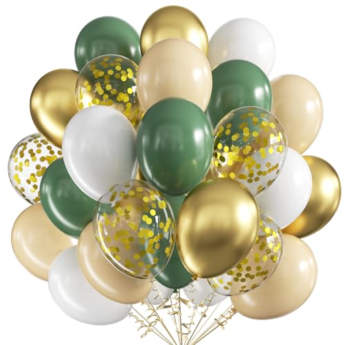 Luftballons Geburtstag Grün Gold,60 Stück 12 Zoll Luftballons Grün Gold,Aprikose Metallic Gold Konfetti Ballons,Luftballons Grün für Baby Dusche Hochzeit Geburtstag Dschungel Tier Thema Party Deko von UDRKFOPK