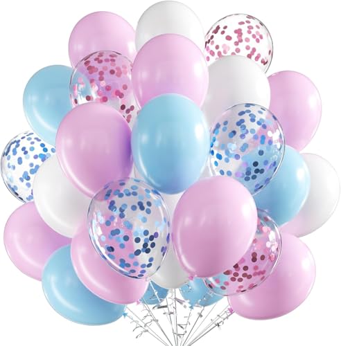 Luftballons Geburtstag Rosa Blau,60 Stück 12 Zoll Blau-Rosa luftballons,Macaron Blau Rosa Konfetti Latex Weiße Luftballons für Hochzeit Geburtstag Geschlecht Reveal Baby Dusche Party Deko von UDRKFOPK