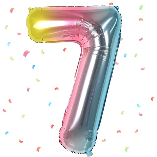 Regenbogen Luftballon 7,Zahlen Luftballon Regenbogen,40 Zoll Bunt Folienballon 7，101cm Sandweiß Zahlenballon 7 Helium Ballon Luftballon 7 Geburtstag für 7 Jahre Geburtstagsdeko Kinder Mädchen Junge von UDRKFOPK