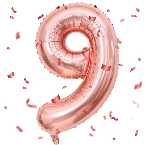 Roségold Luftballon 9,Zahlen Luftballon Roségold,40 Zoll Roségold Folienballon 9，101cm Roségold Zahlenballon 9 Helium Ballon Luftballon 9 Geburtstag für 9 Jahre Geburtstagsdeko Kinder Mädchen Junge von UDRKFOPK