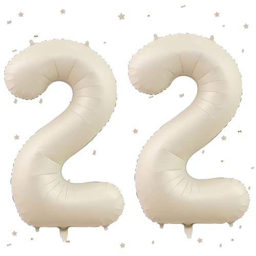 UDRKFOPK Beige Luftballon 22,Zahlen Luftballon Beige,40 Zoll Creme Weiß Folienballon 22,Beige Zahlenballon 22 Helium Ballon Luftballon 22 Geburtstag für 22th Geburtstagsdeko Mädchen Junge von UDRKFOPK