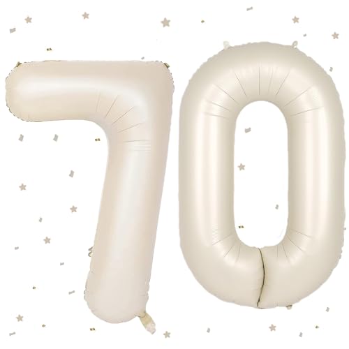 UDRKFOPK Beige Luftballon 70,Zahlen Luftballon Beige,40 Zoll Creme Weiß Folienballon 70,Beige Zahlenballon 70 Helium Ballon Luftballon 70 Geburtstag für Geburtstagsdeko Frau Mann Jubiläum Party Deko von UDRKFOPK