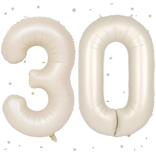 UDRKFOPK Beige Luftballon 80,Zahlen Luftballon Beige,40 Zoll Creme Weiß Folienballon 80,Beige Zahlenballon 80 Helium Ballon Luftballon 80 Geburtstag für Geburtstagsdeko Frau Mann Jubiläum Party Deko von UDRKFOPK