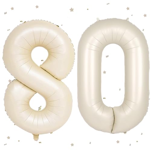 UDRKFOPK Beige Luftballon 80,Zahlen Luftballon Beige,40 Zoll Creme Weiß Folienballon 80,Beige Zahlenballon 80 Helium Ballon Luftballon 80 Geburtstag für Geburtstagsdeko Frau Mann Jubiläum Party Deko von UDRKFOPK