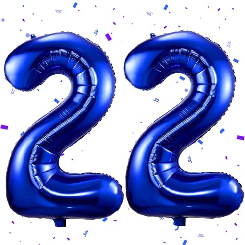 UDRKFOPK Dunkelblau Luftballon 22,Zahlen Luftballon Dunkelblau,40 Zoll Dunkelblau Folienballon 22,Zahlenballon 22 Helium Ballon Luftballon 22 Geburtstag für 22th Geburtstagsdeko Mädchen Junge von UDRKFOPK