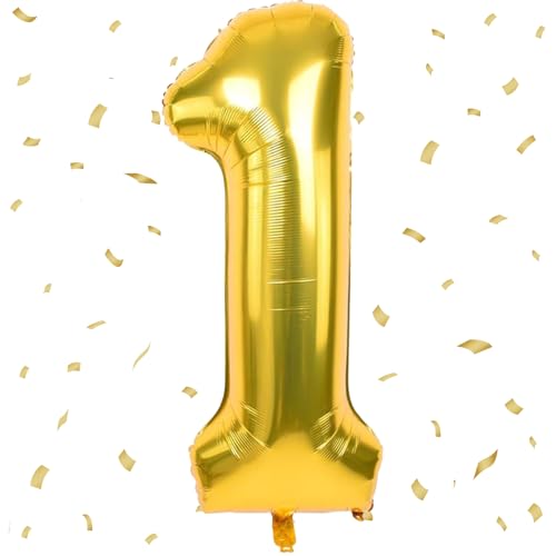 UDRKFOPK Zahlen Luftballon Golden,Golden Luftballon 1, 40 Zoll Golden Folienballon 1，101cm Golden Zahlenballon 1 Helium Ballon Luftballon 1 Geburtstag für 1 Jahre Geburtstagsdeko Kinder Mädchen Junge von UDRKFOPK