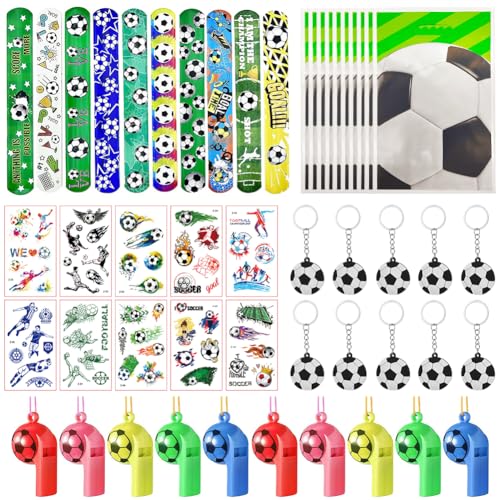 Fußball Party Mitgebsel Kinder, 50 Stück Fußball Geschenke Kindergeburtstag,fussball geburtstag deko, fussball deko geburtstag kinder Pfeife Schlüsselanhänger Aufkleber Candy Bag Clap Ring Armband von UDTGYELF