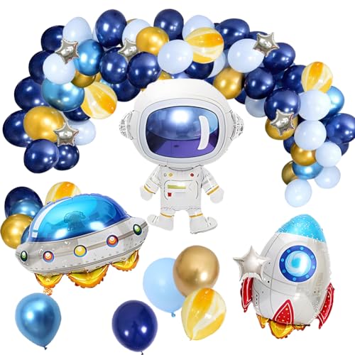 UDTGYELF Weltraum Deko, 117 Pcs Space Kindergeburtstag Partydeko, Happy Birthday Banner UFO Astronaut Rakete Folienballon Luftballons Tortendeko FüR Kinder Junge MäDchen Geburtstagsparty von UDTGYELF